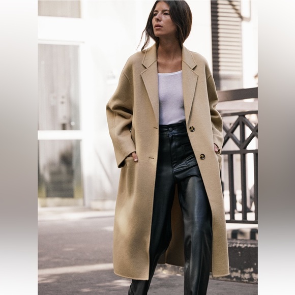 ZARA DOUBLE FACED WOOL BLEND COAT ZW COLLECTION TAN TAUPE BROWN 7522/247 XS-S - Picture 1 of 12